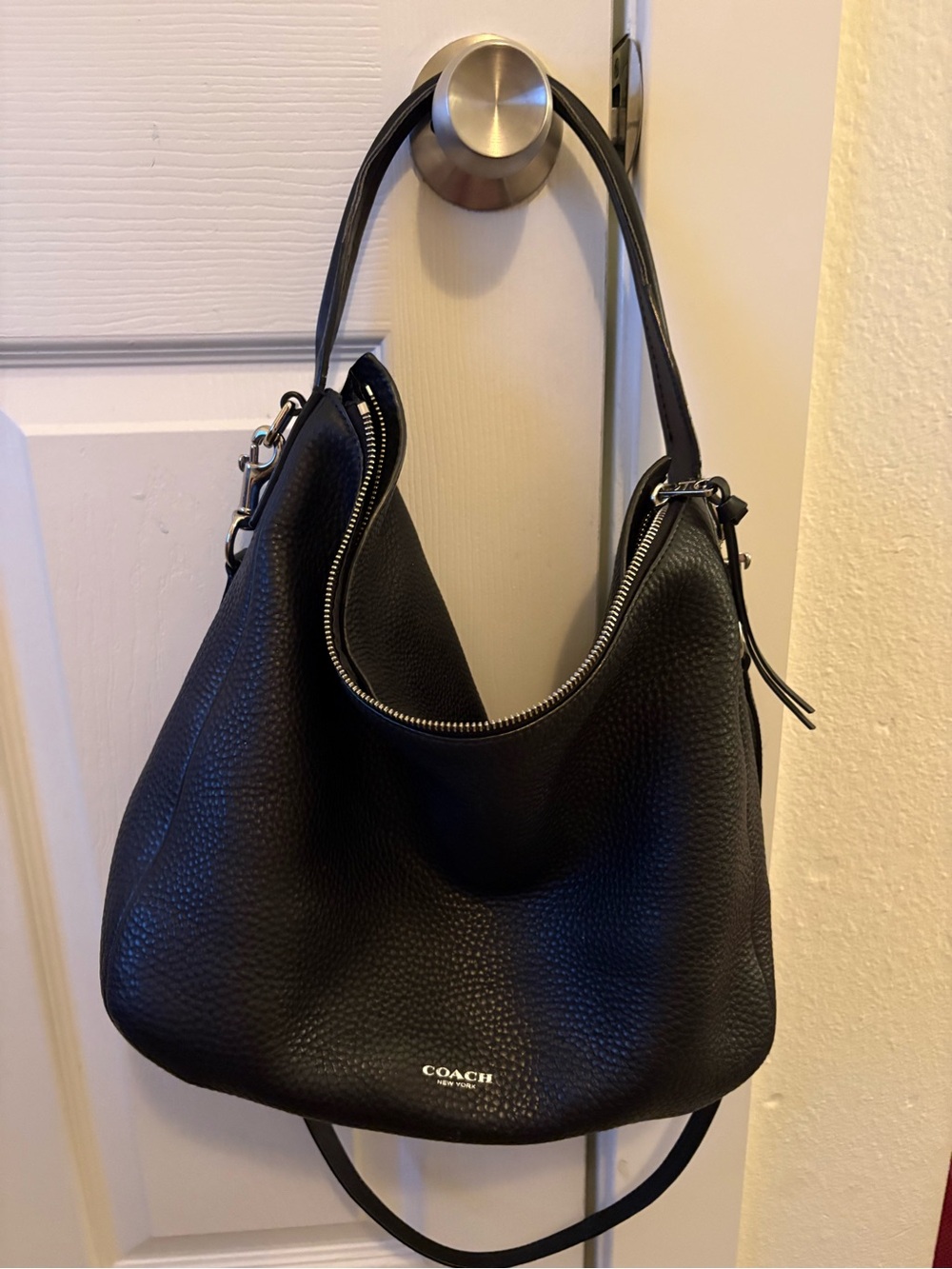 Coach Black Pebbled Leather Hobo with Silver Hardware